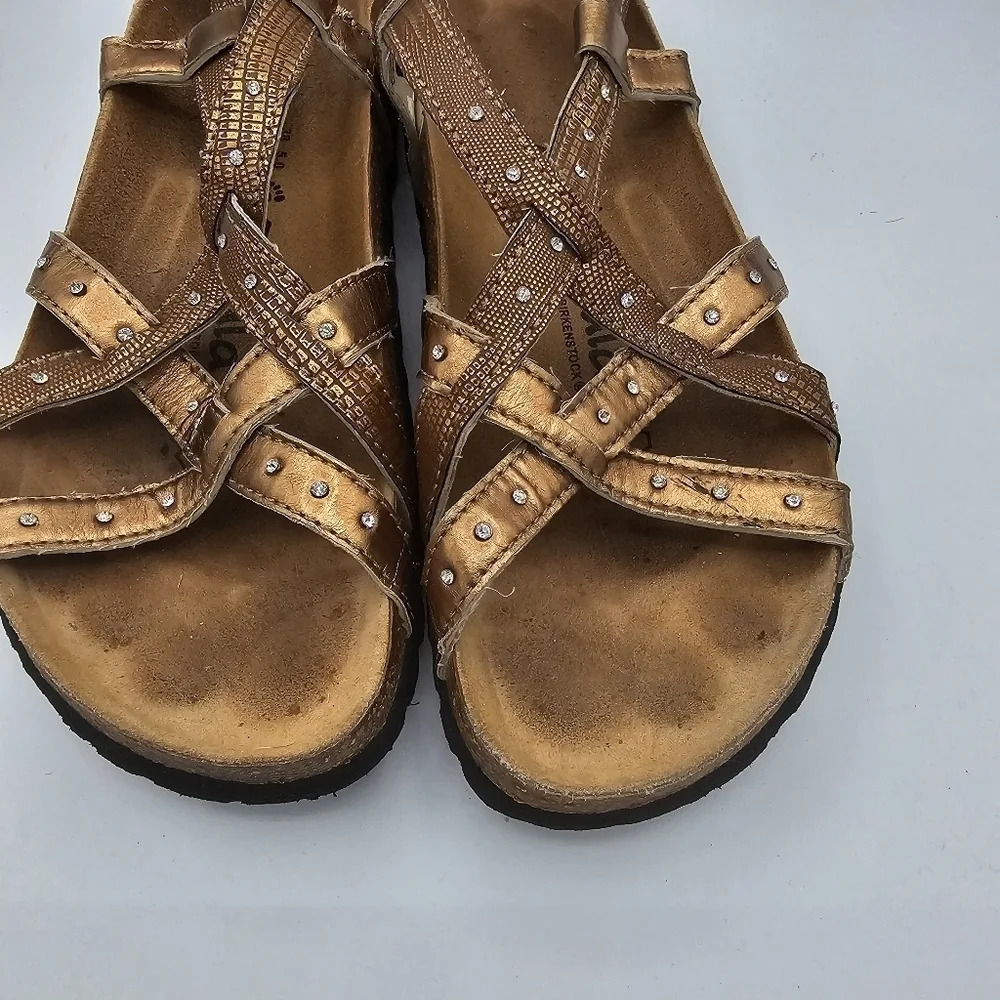 Birkenstock Betula Crisscross God Bronze Sandals Rhinestone Size 7 - 38 - Picture 3 of 7